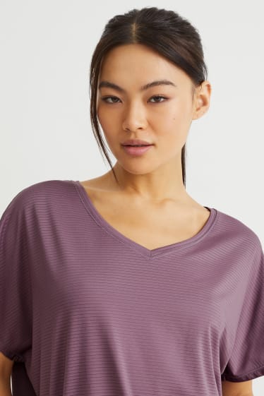 Mujer - Camiseta funcional - yoga - 4 Way Stretch - de rayas - lila