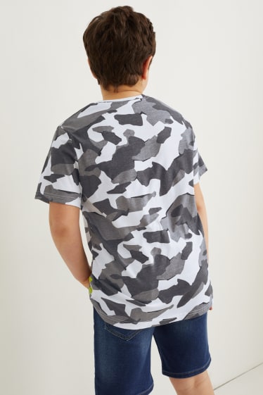 Enfants garçons - Coupe ample - lot de 3 - T-shirts - gris foncé / blanc