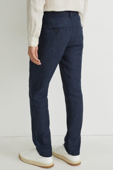 Uomo - Pantaloni chino di lino - regular fit - blu scuro