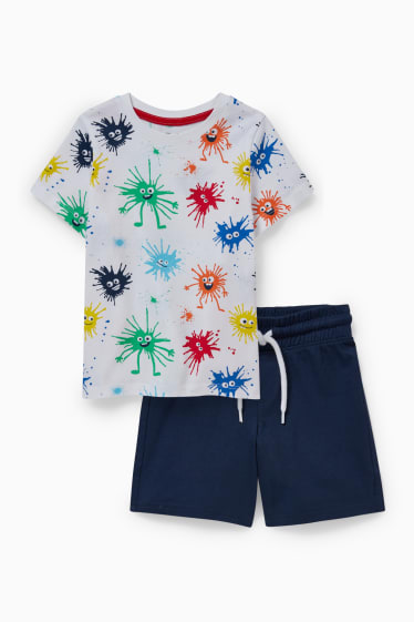 Kinder Buben - Set - Kurzarmshirt und Shorts - 2 teilig - weiß