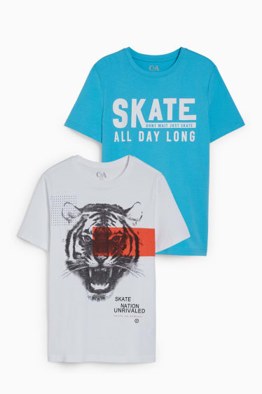 Enfants garçons - Lot de 2 - T-shirts - blanc / bleu clair