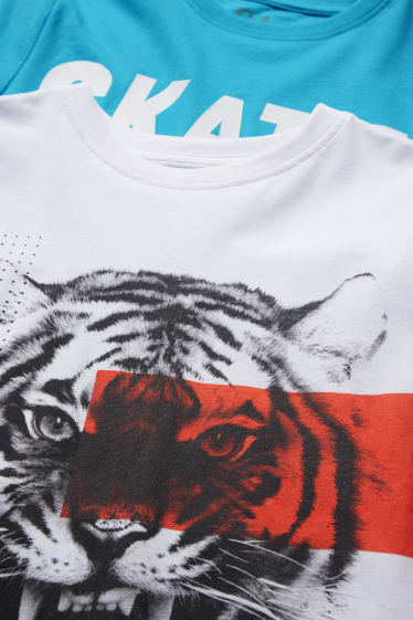 Enfants garçons - Lot de 2 - T-shirts - blanc / bleu clair