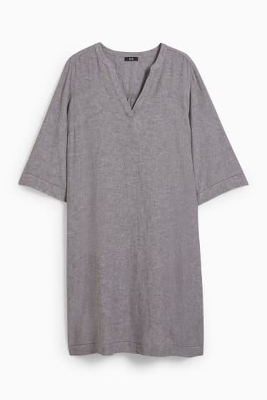 Women - Dress - linen blend - gray-melange