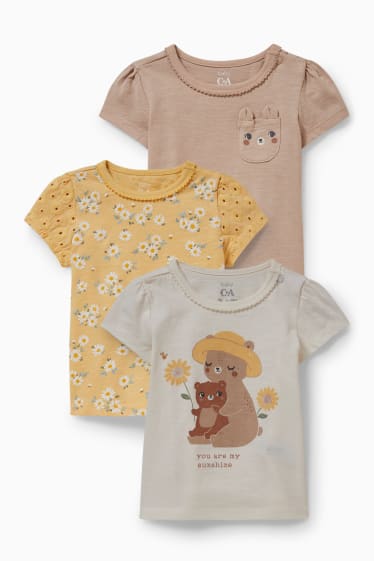 Baby Mädchen - Multipack 3er - Baby-Kurzarmshirt - cremeweiss