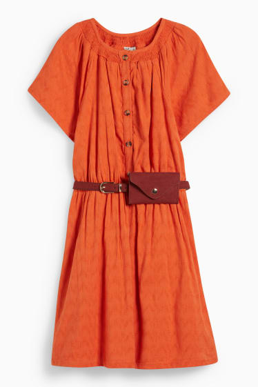 Dětské - Šaty s páskem - oranžová