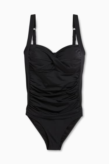 Dámské - Jednodílné dámské plavky s řasením - s vycpávkami - LYCRA® XTRA LIFE™ - černá