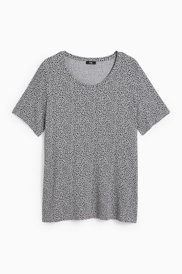 Dames - T-Shirt - met stippen - zwart / grijs