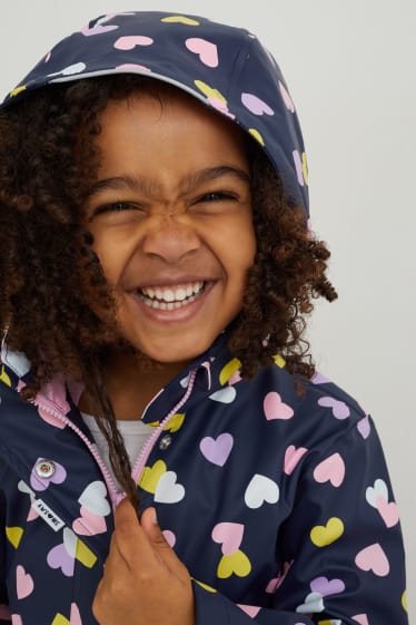 Kinder Mädchen - Regenjacke mit Kapuze - gemustert - dunkelblau
