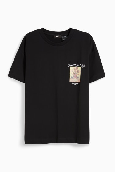 Donna - T-shirt - girasoli di Vincent van Gogh - nero