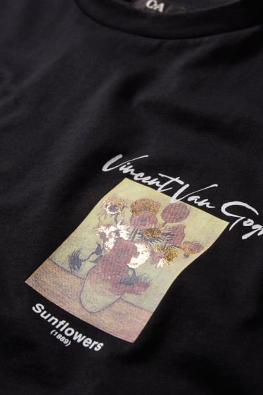 Damen - T-Shirt - Vincent van Gogh Sunflowers - schwarz