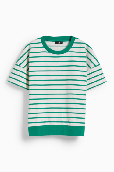 Women - T-shirt - striped - green / cremewhite