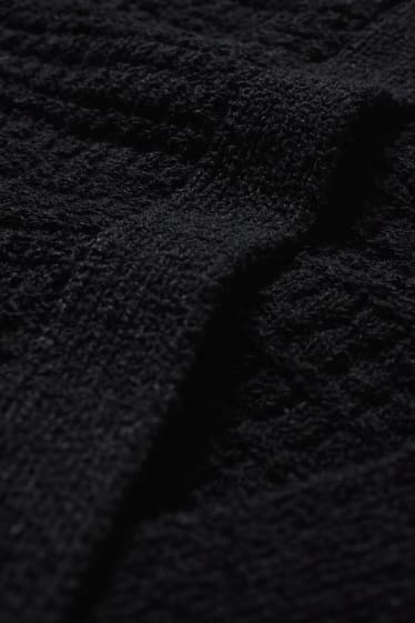 Women - Knitted kaftan - striped - black
