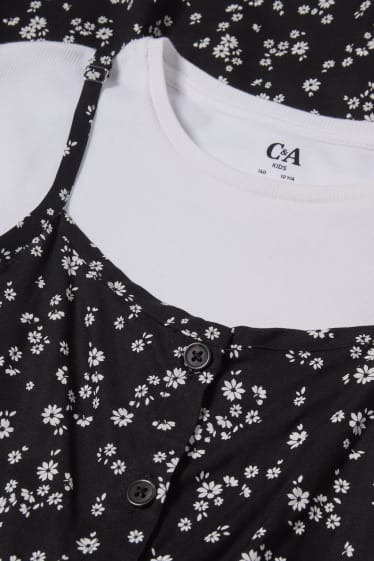 Dětské - Rozšířené velikosti - souprava - tričko s krátkým rukávem, šaty a scrunchie gumička do vlasů - černá/bílá