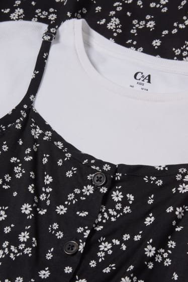 Kinderen: meisjes - Uitgebreide maten - set - T-shirt, jurk en scrunchie - zwart / wit