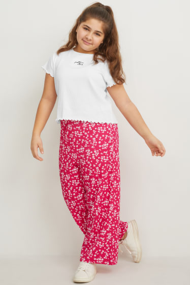 Dzieci - Rozszerzana rozmiarówka - zestaw - koszulka z krótkim rękawem i spodnie - 2 części - biały / różowy