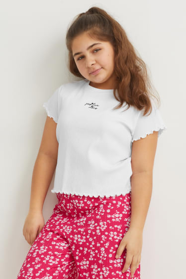 Dzieci - Rozszerzana rozmiarówka - zestaw - koszulka z krótkim rękawem i spodnie - 2 części - biały / różowy