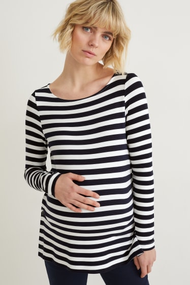 Donna - Maglia a maniche lunghe per allattamento - a righe - blu scuro / bianco