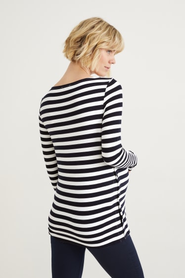 Donna - Maglia a maniche lunghe per allattamento - a righe - blu scuro / bianco