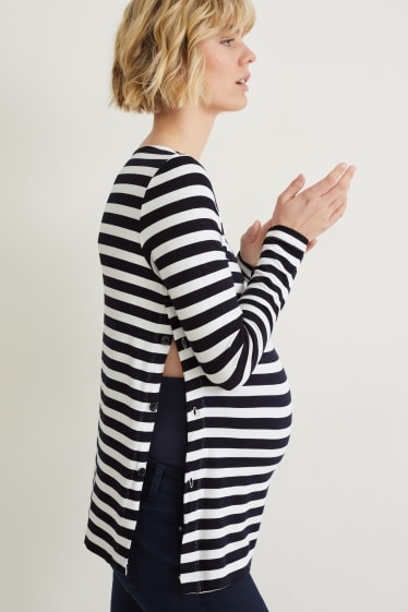 Donna - Maglia a maniche lunghe per allattamento - a righe - blu scuro / bianco