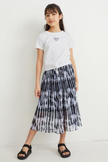 Enfants - Ensemble - T-shirt et jupe plissée - 2 pièces - noir / blanc