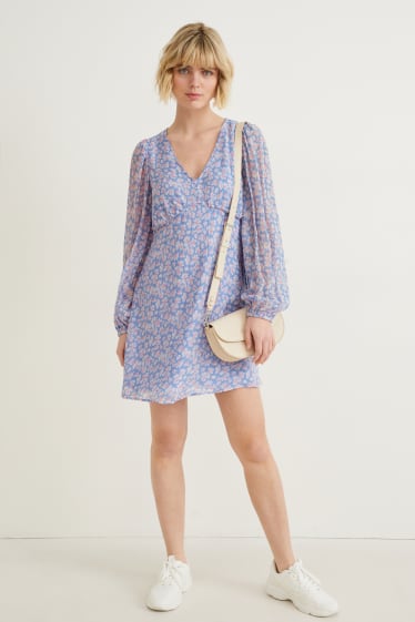 Women - Chiffon dress - floral - light blue