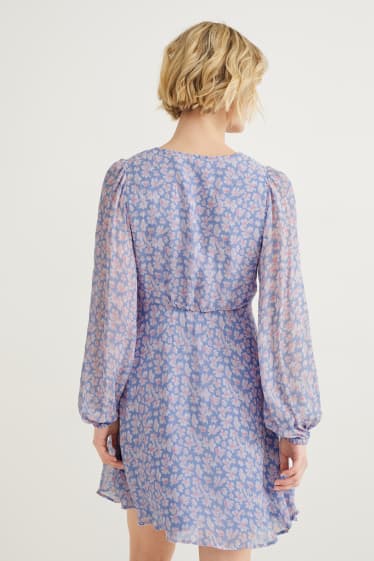 Dámské - Šifonové šaty - s květinovým vzorem - světle modrá