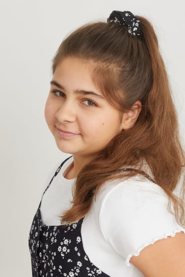Kinderen: meisjes - Uitgebreide maten - set - T-shirt, jurk en scrunchie - zwart / wit