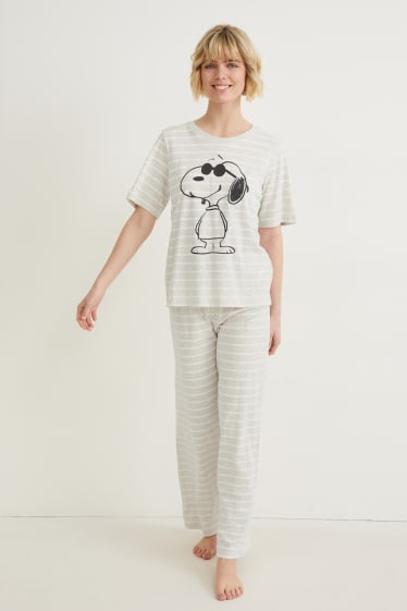 Women - Pyjamas - striped - Snoopy - light gray-melange