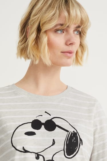 Damen - Pyjama - gestreift - Snoopy - hellgrau-melange