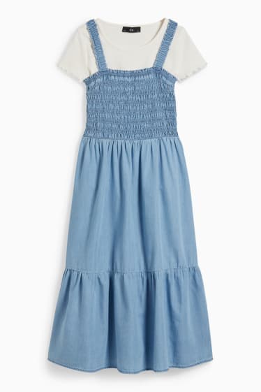 Copii - Fete - Set - tricou cu mânecă scurtă și rochie - 2 piese - albastru deschis