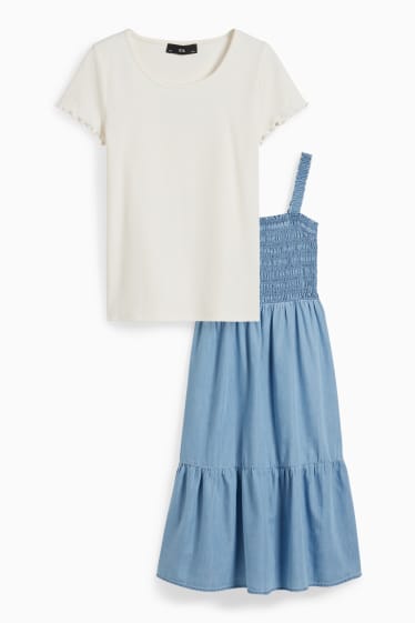Copii - Fete - Set - tricou cu mânecă scurtă și rochie - 2 piese - albastru deschis