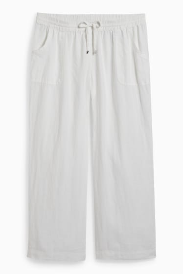 Donna - Pantaloni di lino - vita media - gamba ampia - bianco