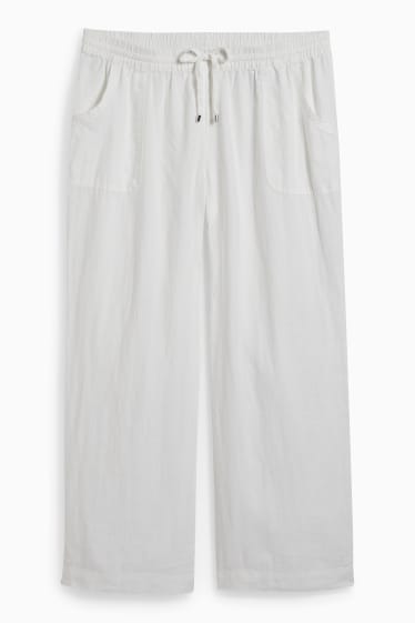 Damen - Leinenhose - Mid Waist - Wide Leg - weiß