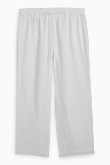 Damen - Leinenhose - Mid Waist - Wide Leg - weiss