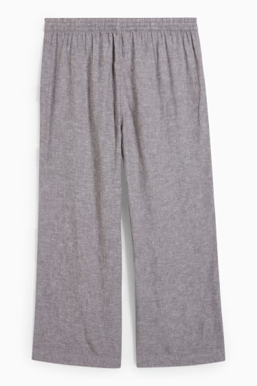 Donna - Pantaloni di stoffa - vita media - gamba ampia - misto lino - grigio melange