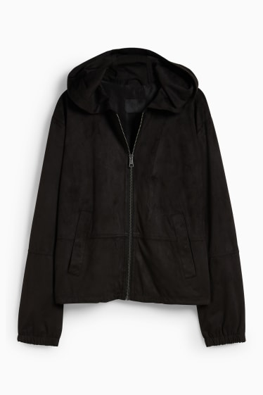 Women - Jacket with hood - faux suede - black