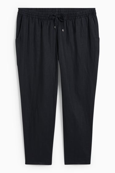 Femmes - Pantalon de lin - mid waist - tapered fit - noir