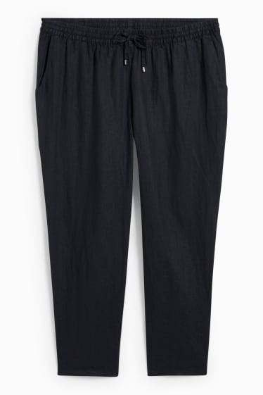 Damen - Leinenhose - Mid Waist - Tapered Fit - schwarz