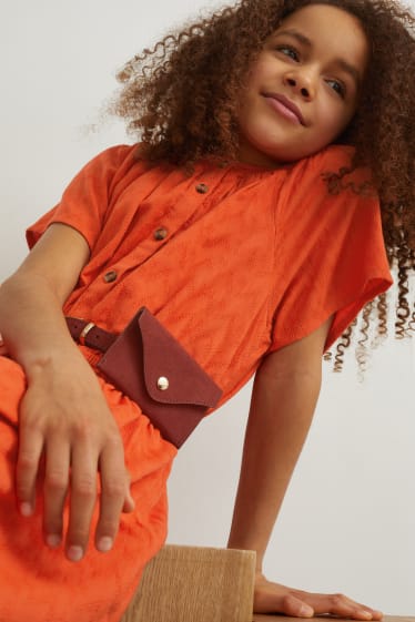Copii - Rochie cu curea - portocaliu