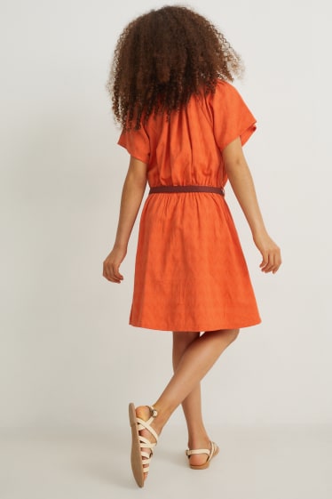 Enfants filles - Robe à ceinture - orange