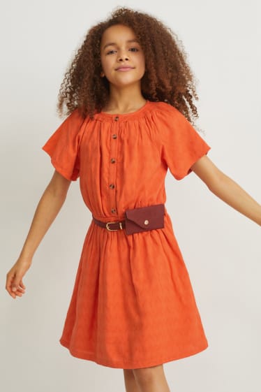 Enfants filles - Robe à ceinture - orange