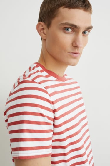 Men - T-shirt  - striped - terracotta
