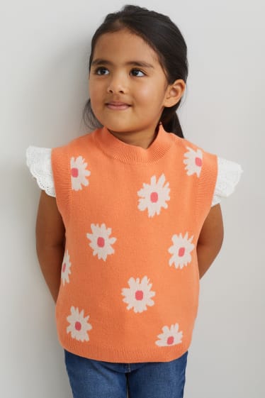 Copii - Vestă pulover - cu flori - portocaliu
