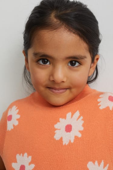 Dětské - Svetrová vesta - s květinovým vzorem - oranžová