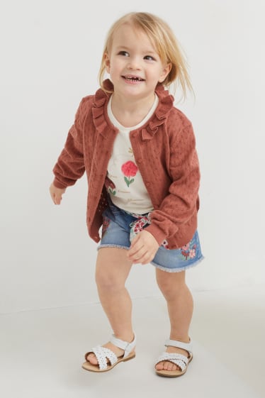 Enfants - Short en jean avec ceinture - à fleurs - jean bleu clair