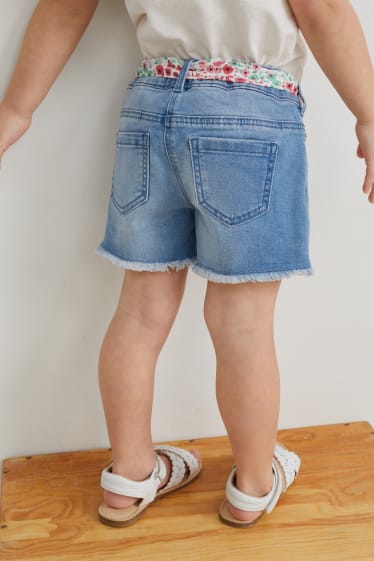 Enfants - Short en jean avec ceinture - à fleurs - jean bleu clair