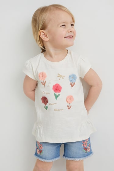 Dětské - Souprava - tričko s krátkým rukávem a scrunchie gumička do vlasů - 2dílná - krémově bílá