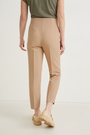 Femmes - Pantalon en toile - high waist - regular fit - beige