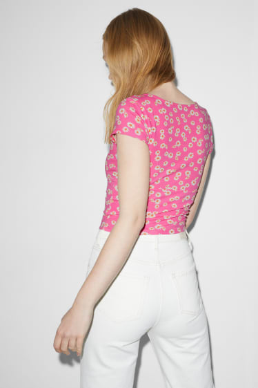Damen - CLOCKHOUSE - Crop T-Shirt - geblümt - pink