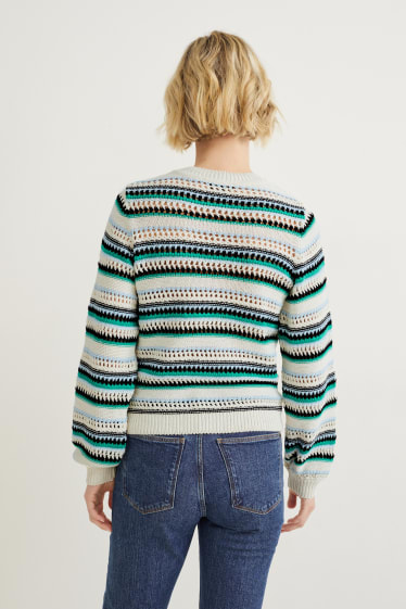 Damen - Pullover - gestreift - grün